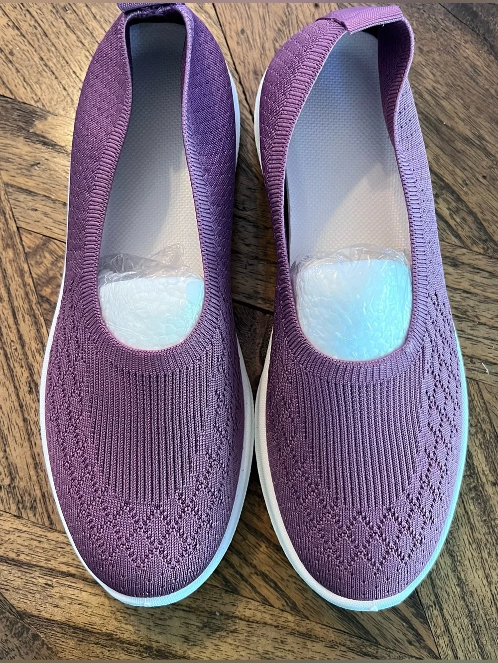 New Women’s Comfort Knit Slip-On walking Shoes, Purple, Size 7 (39)